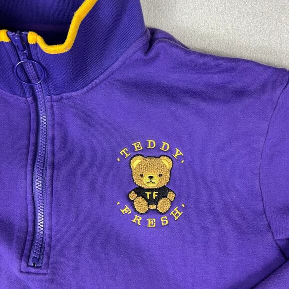 Teddy Fresh Half Zip Embroidered Sweatshirt Purple Sz Large - Picture 3 of 7